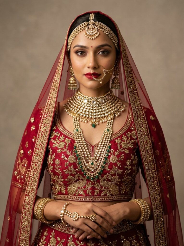 Ruby Red Handcrafted Velvet Bridal Lehenga