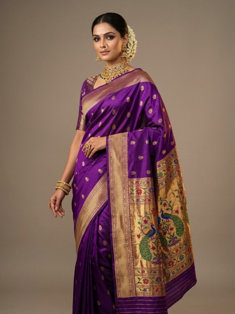 Royal Purple Paithani Peacock Silk Saree