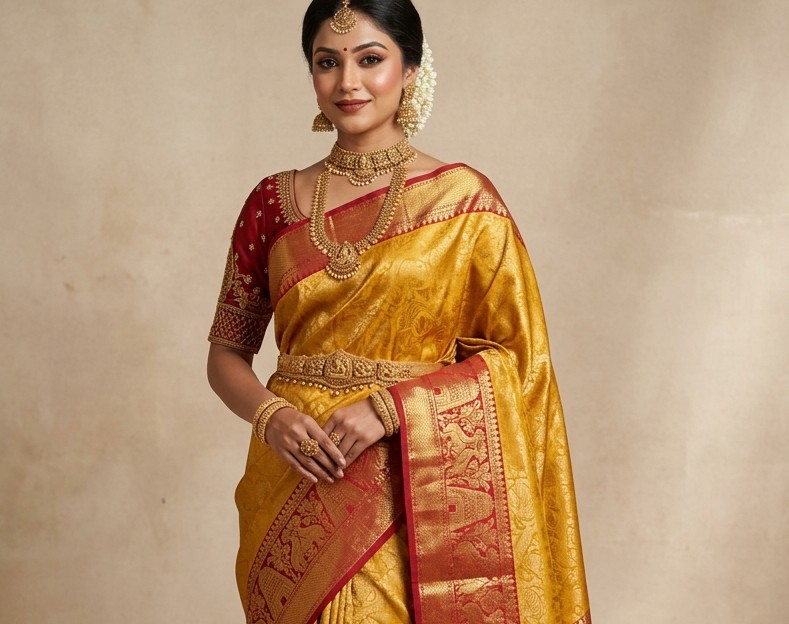 Kanchipuram Red Temple Selvedge & Brocade Pallu
