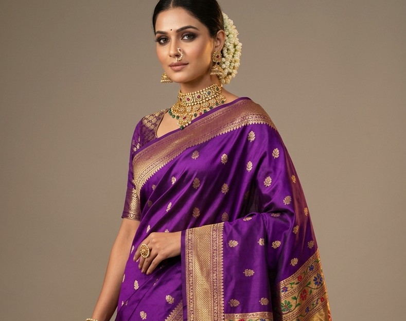 Kaleidoscopic Gold Peacock Pallu Paithani Saree