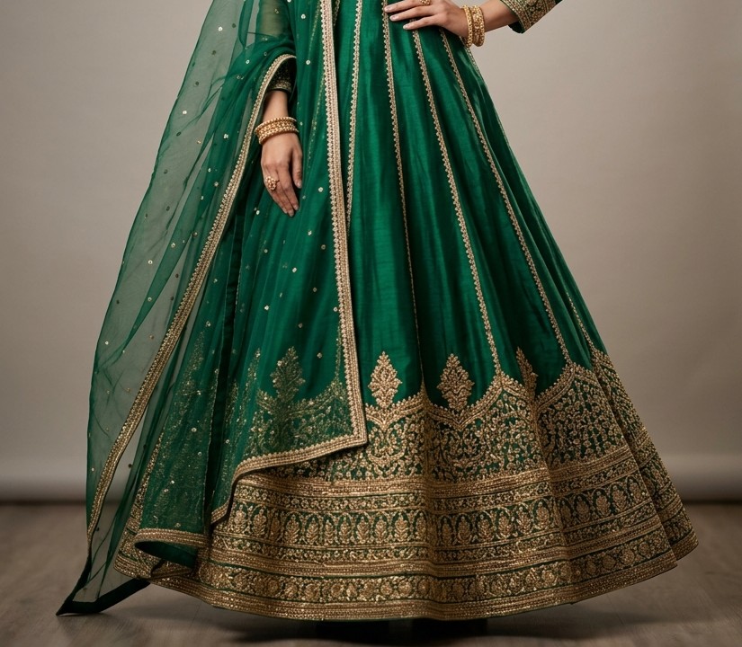 Emerald Green Flared Kalidar Anarkali Skirt