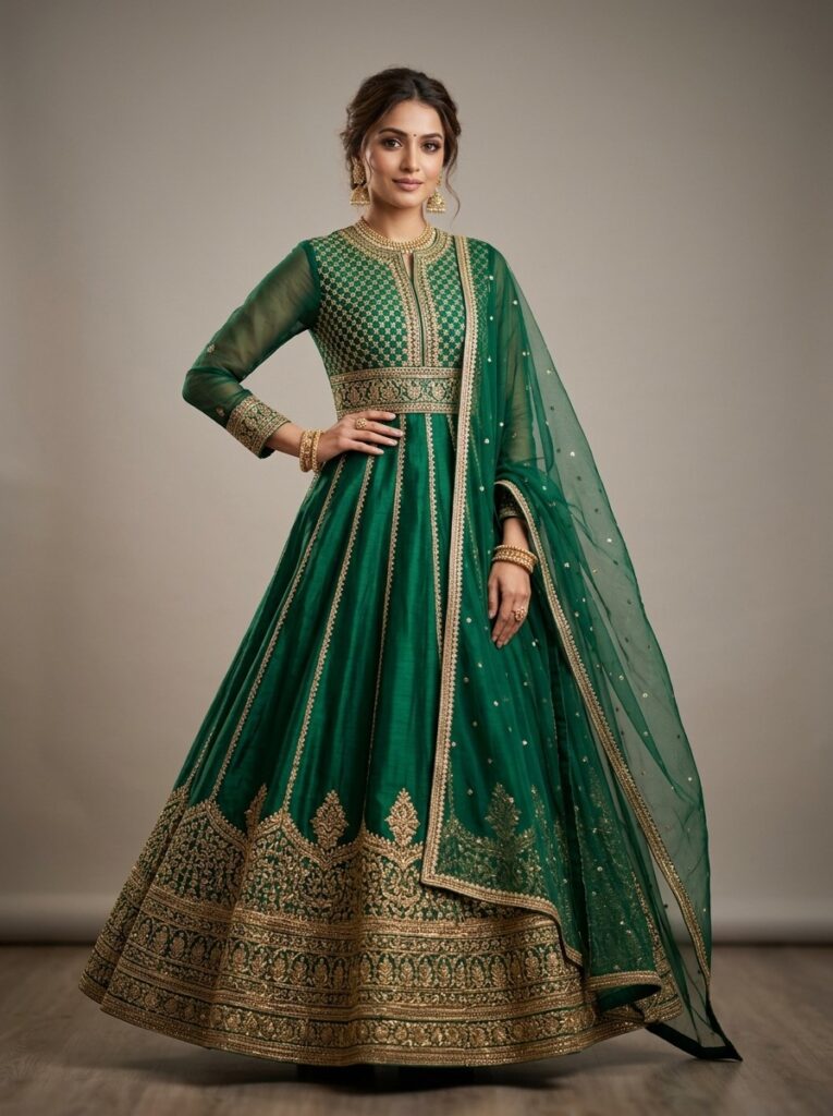 Emerald Green Royal Anarkali Suit (Studio Perspective)